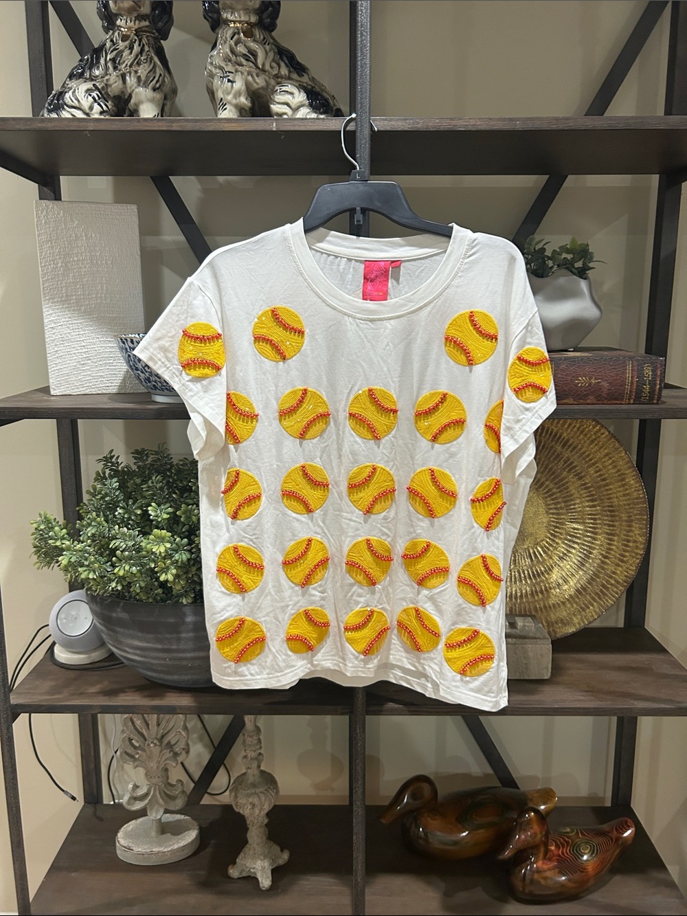 Queen of Sparkle - medium - White Tee with Yellow Softball Print